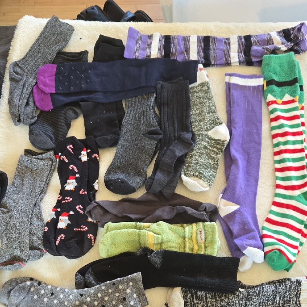 Assorted Women's Socks Collection - Black, Gray, Green, Purple